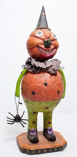 Paper Mache Vintage Pumpkin Bobble Head Spider Basket Halloween Decor Vintage - Thumbnail 7