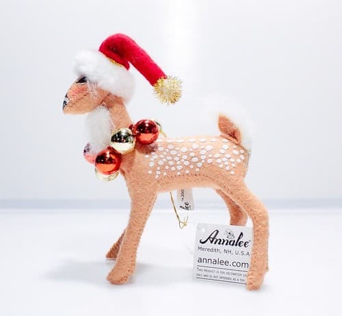 2005 ANNALEE Mobilitee FAWN w/ WREATH ORNAMENT Christmas Artisan Doll 5" w/Tag - Thumbnail 4