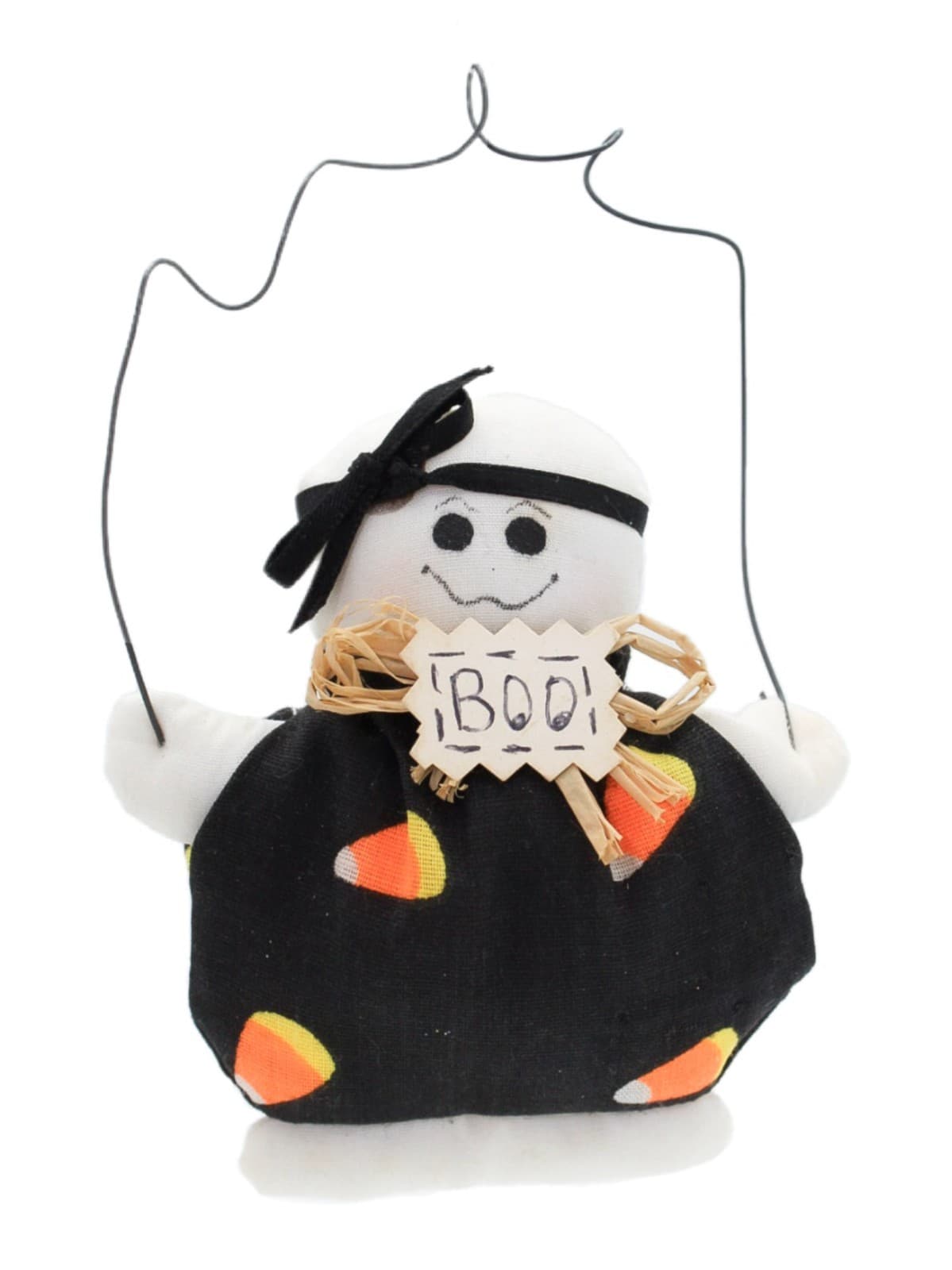 Bethany Lowe Handcrafted Halloween Cloth BOO! Ghost Candy Corn Ornament - Image 1