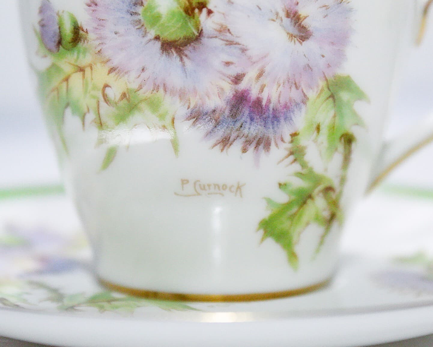 ROYAL DOULTON England Glamis Thistle Signed P. Curnock Porcelain Cup & Saucer - Thumbnail 3
