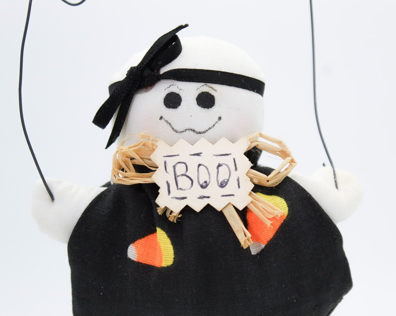 Bethany Lowe Handcrafted Halloween Cloth BOO! Ghost Candy Corn Ornament - Thumbnail 7