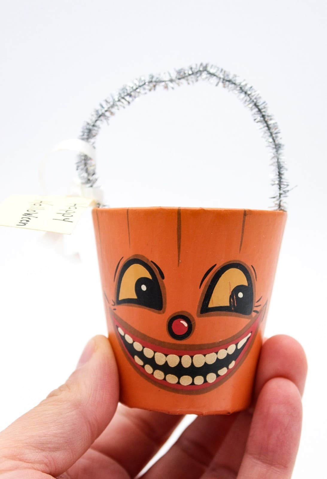 Bethany Lowe Designs Halloween Paper Mache Pumpkin Small Bucket Container - Thumbnail 2