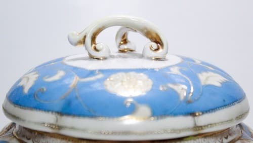 NIPPON Japan Antique Hand Painted Scenic Porcelain Covered Biscuit Jar RARE - Thumbnail 3