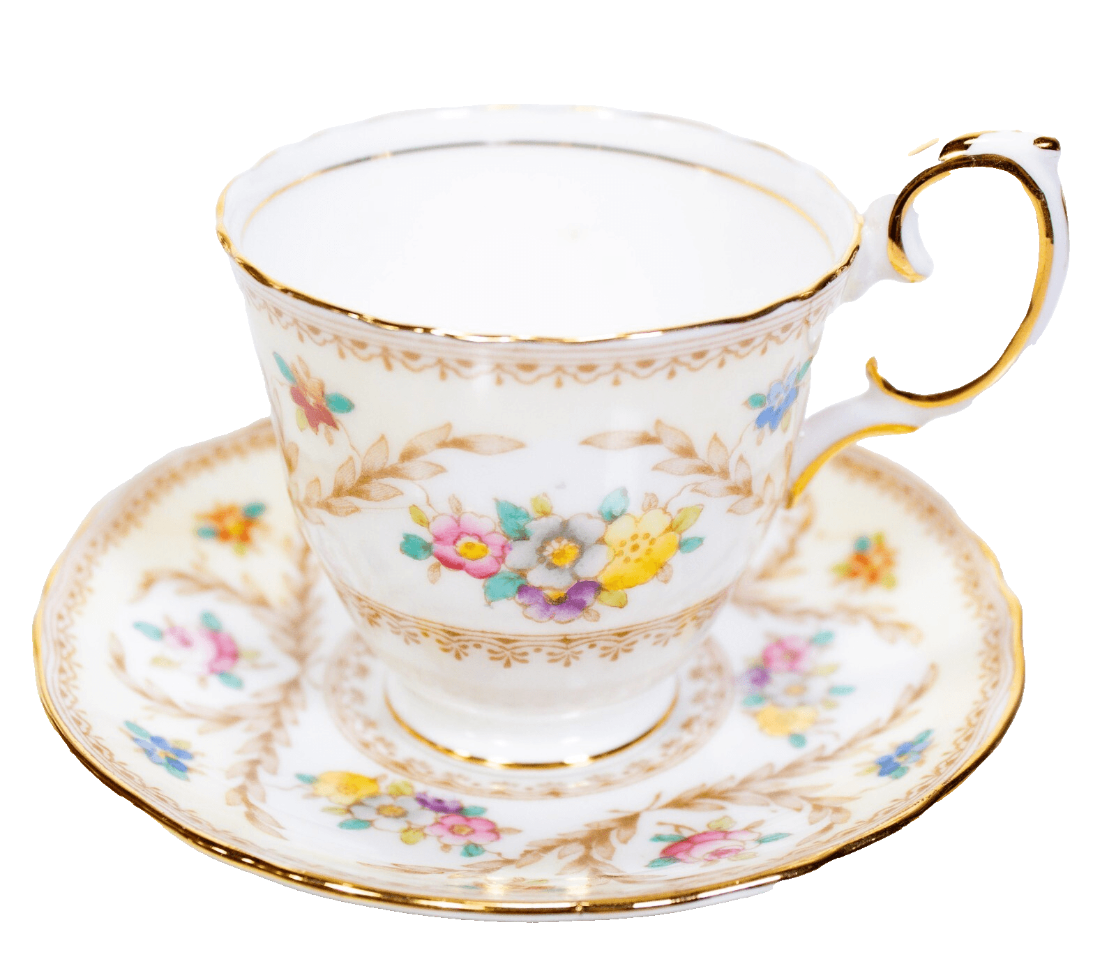 Vintage CROWN STAFFORDSHIRE Fine Bone China Multicolor Gold Gilt Cup & Saucer - Image 1
