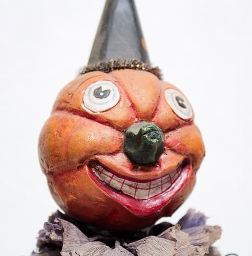 Paper Mache Vintage Pumpkin Bobble Head Spider Basket Halloween Decor Vintage - Thumbnail 2