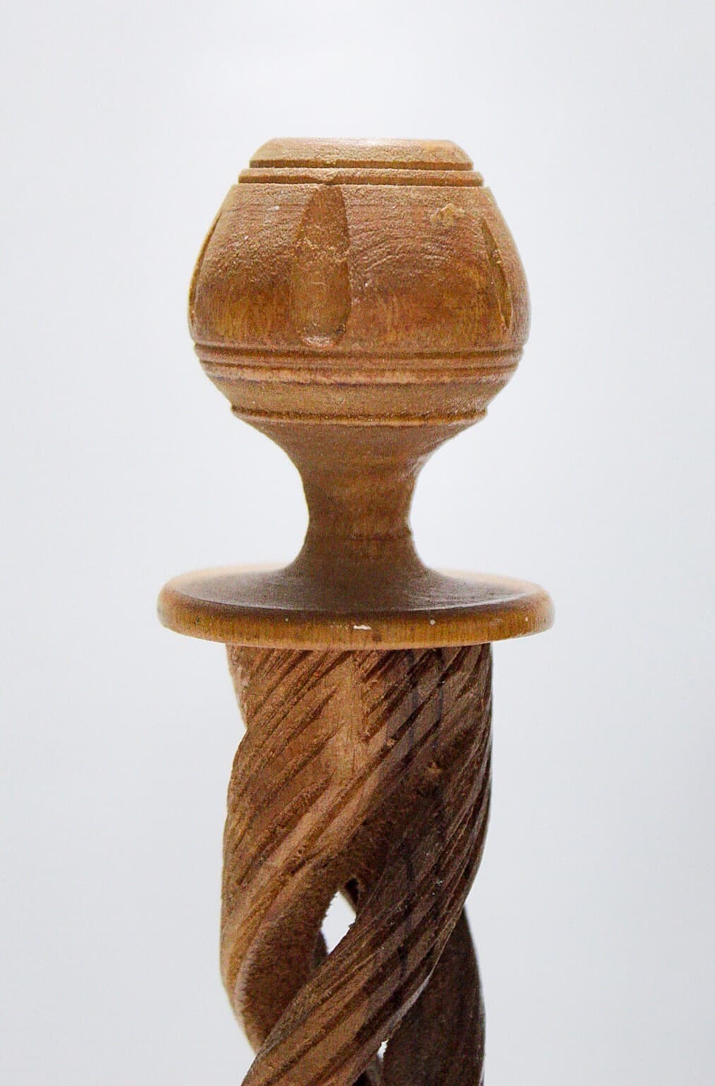 Pair of Vintage Gothic Style Natural Wood Spiral Columns Candle Holders - Thumbnail 4