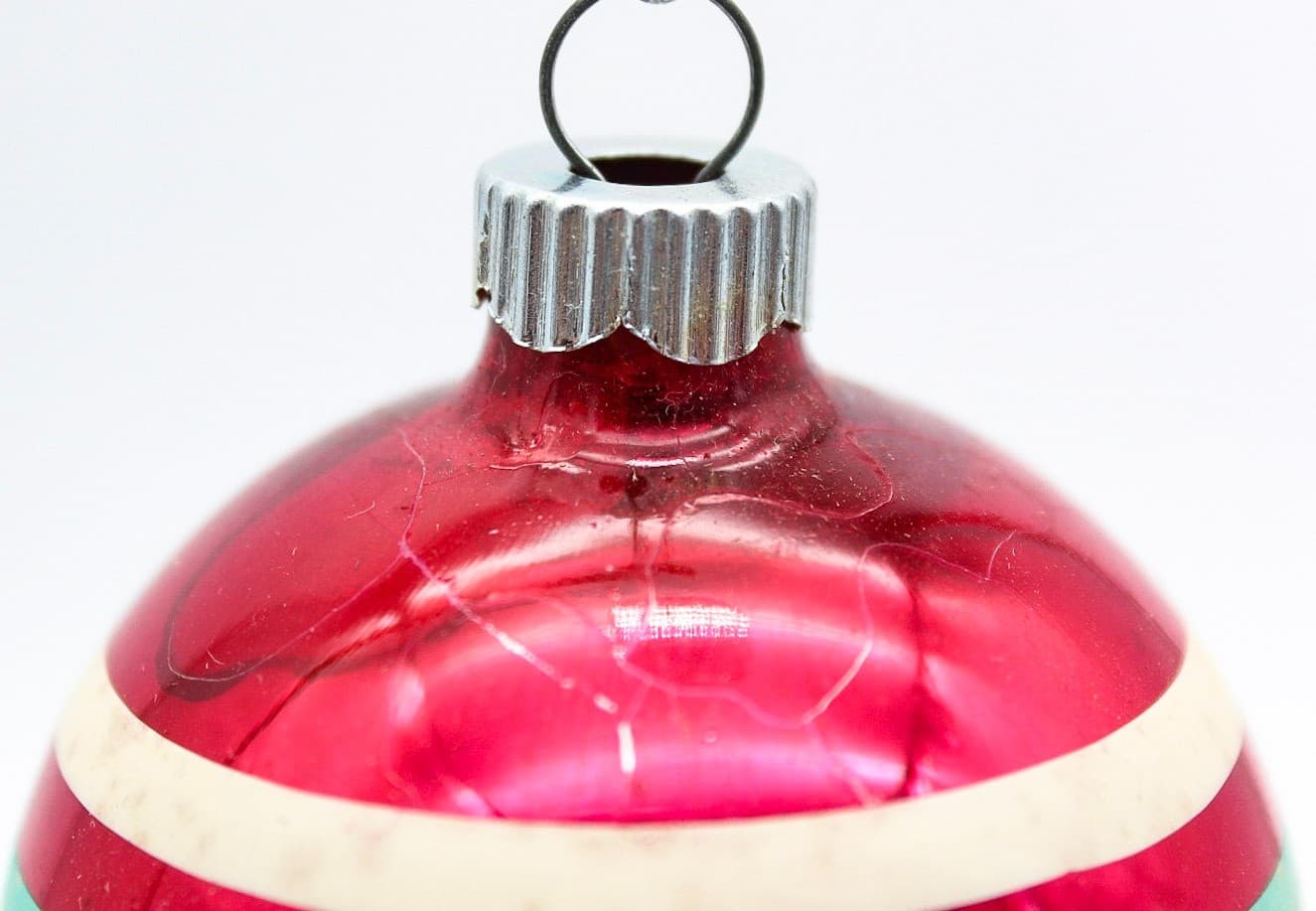 Shiny Brite Vintage Pink Turquoise White Striped Ball Glass Christmas Ornament - Thumbnail 6