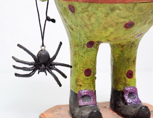 Paper Mache Vintage Pumpkin Bobble Head Spider Basket Halloween Decor Vintage - Thumbnail 4