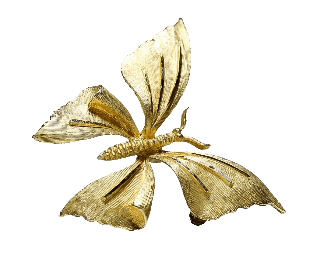 Vintage Gold Tone Textured Butterfly BSK Signed Designed Pin Brooch - Image 1