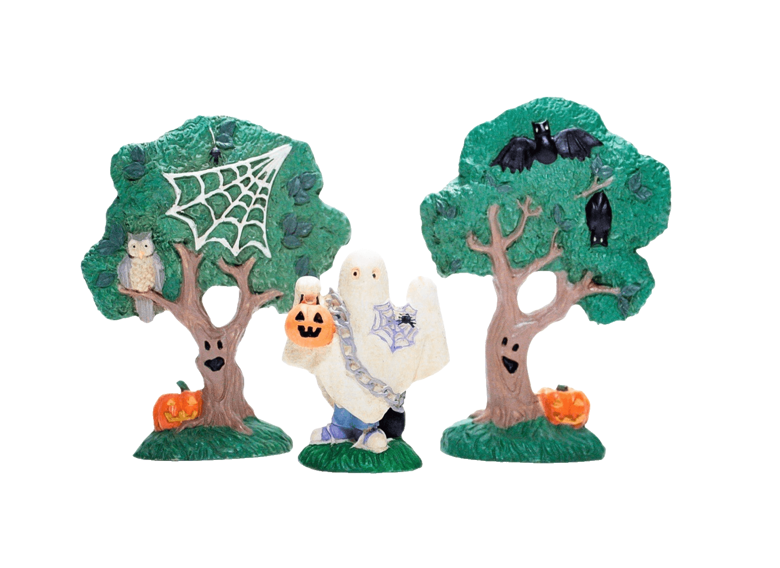 3 Vintage MIDWEST IMPORTS Creepy Trees & Ghost Costume Halloween Figurines - Image 1