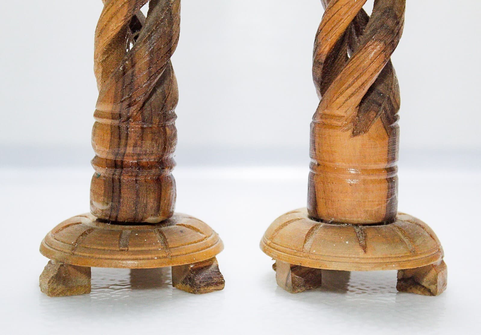Pair of Vintage Gothic Style Natural Wood Spiral Columns Candle Holders - Thumbnail 3