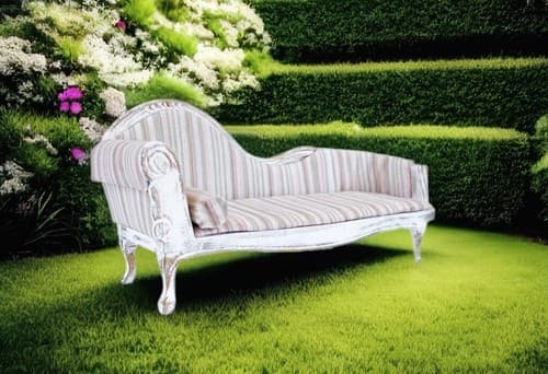 Vtg Artisan White Wood Chaise Lounge Sofa Dollhouse Miniature Furniture 1:12 - Image 1