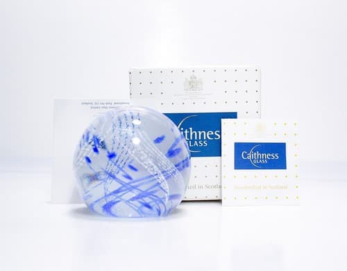 Vtg CAITHNESS Scotland Art Glass "Rhythm 'n Blues" Paperweight in Box/Paperwork - Image 1