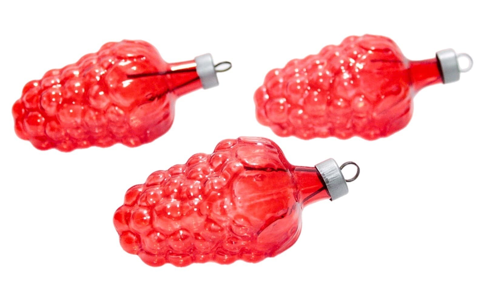 3 Vintage Red Made In Germany Grape Clusters Fruit Glass Christmas Ornaments - Image 1