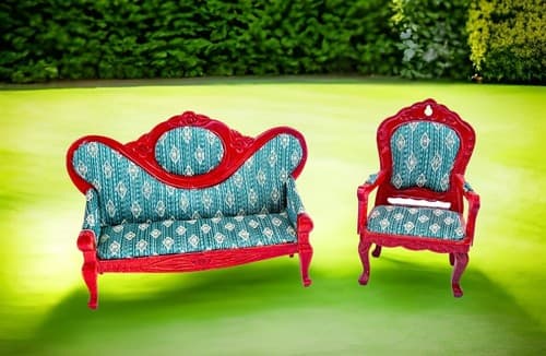 Vtg Victorian Style Artisan Mirrorback Sofa &Chair Green &Mahogany Dollhouse - Image 1