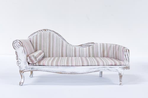 Vtg Artisan White Wood Chaise Lounge Sofa Dollhouse Miniature Furniture 1:12 - Thumbnail 4