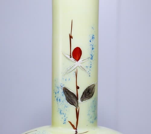 Vintage Antique Asian Hand Painted Tall Glass Floral Motif Vase - Thumbnail 3