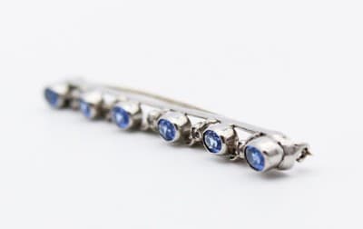 Vintage Silver Tone Faceted Blue Topaz & Cz Stick Pin Brooch - Thumbnail 3