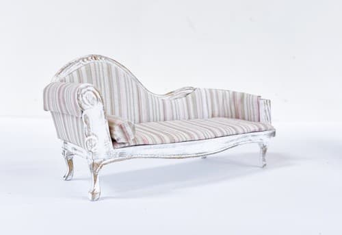 Vtg Artisan White Wood Chaise Lounge Sofa Dollhouse Miniature Furniture 1:12 - Thumbnail 8