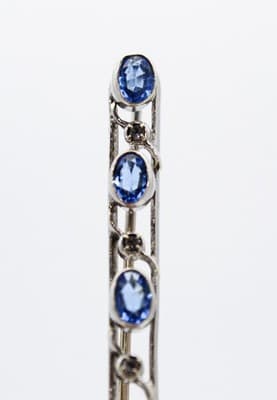 Vintage Silver Tone Faceted Blue Topaz & Cz Stick Pin Brooch - Thumbnail 8