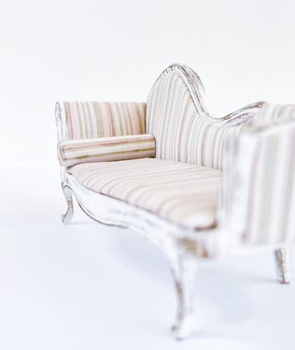 Vtg Artisan White Wood Chaise Lounge Sofa Dollhouse Miniature Furniture 1:12 - Thumbnail 6