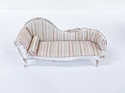 Vtg Artisan White Wood Chaise Lounge Sofa Dollhouse Miniature Furniture 1:12 - Thumbnail 3
