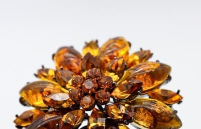 Vintage Baltic Amber & Amber Crystal Faceted Floral Motif Pin Brooch - Thumbnail 5
