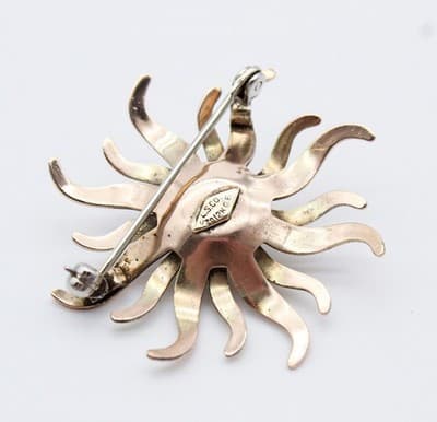 Vintage L.S. Co Deco Style Sunburst 12k Gold Filled Aqua Rhinestone Pin Brooch - Thumbnail 5