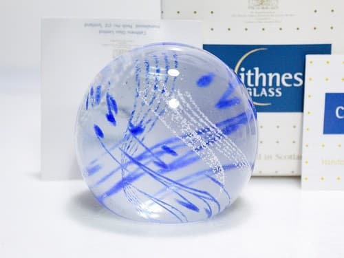 Vtg CAITHNESS Scotland Art Glass "Rhythm 'n Blues" Paperweight in Box/Paperwork - Thumbnail 2