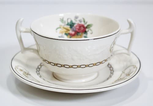 Copeland Spode England Floral Motif Porcelain Boullion Cup & Saucer Vintage - Thumbnail 7