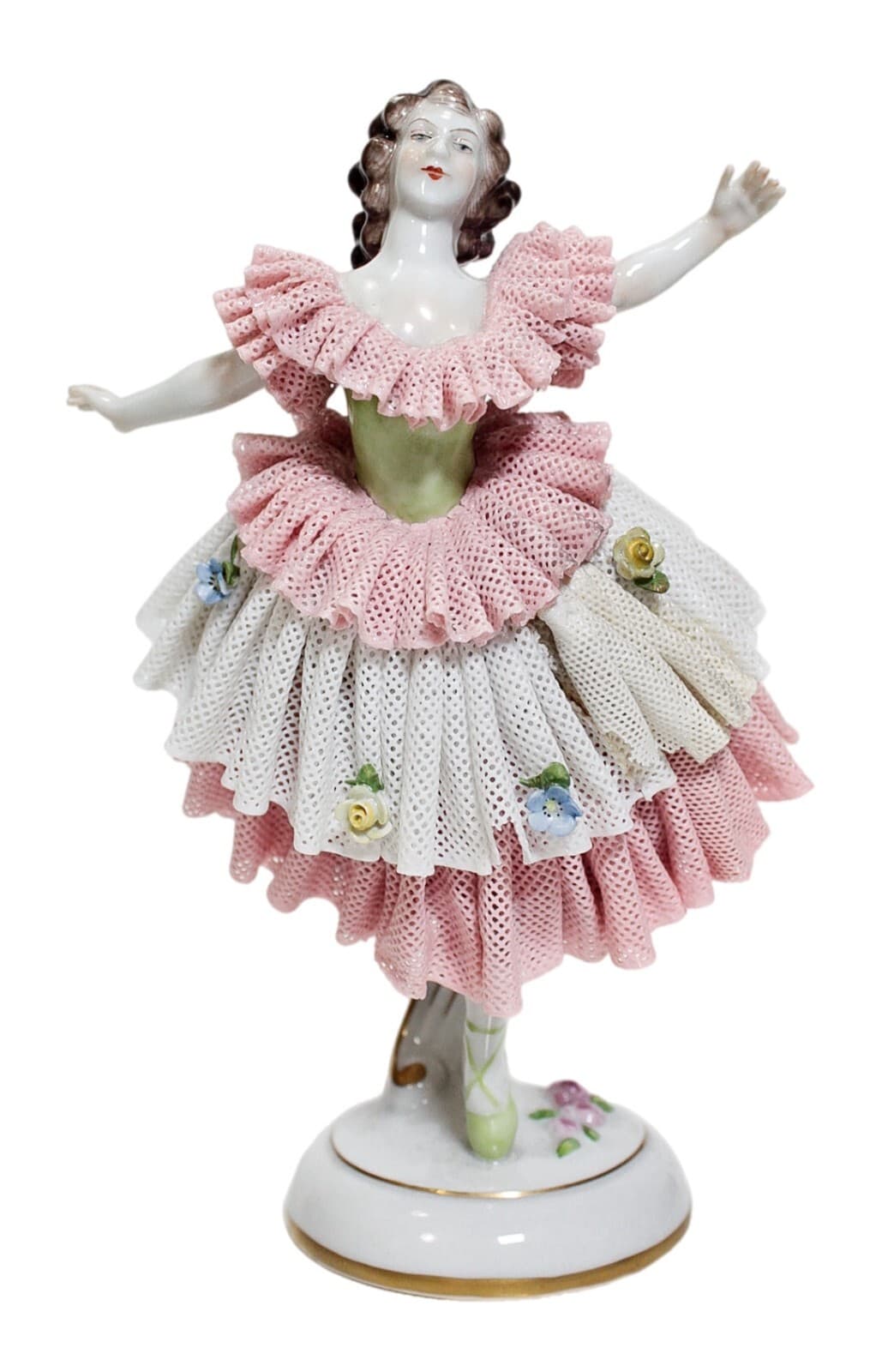 Antique Dresden Made In Germany Volkstedt Laced Ballerina Porcelain Figure - Image 1
