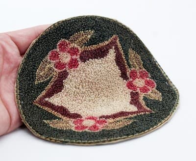 Vintage Dollhouse Miniature Handmade Hooked Floral Motif Round Area Rug - Thumbnail 2