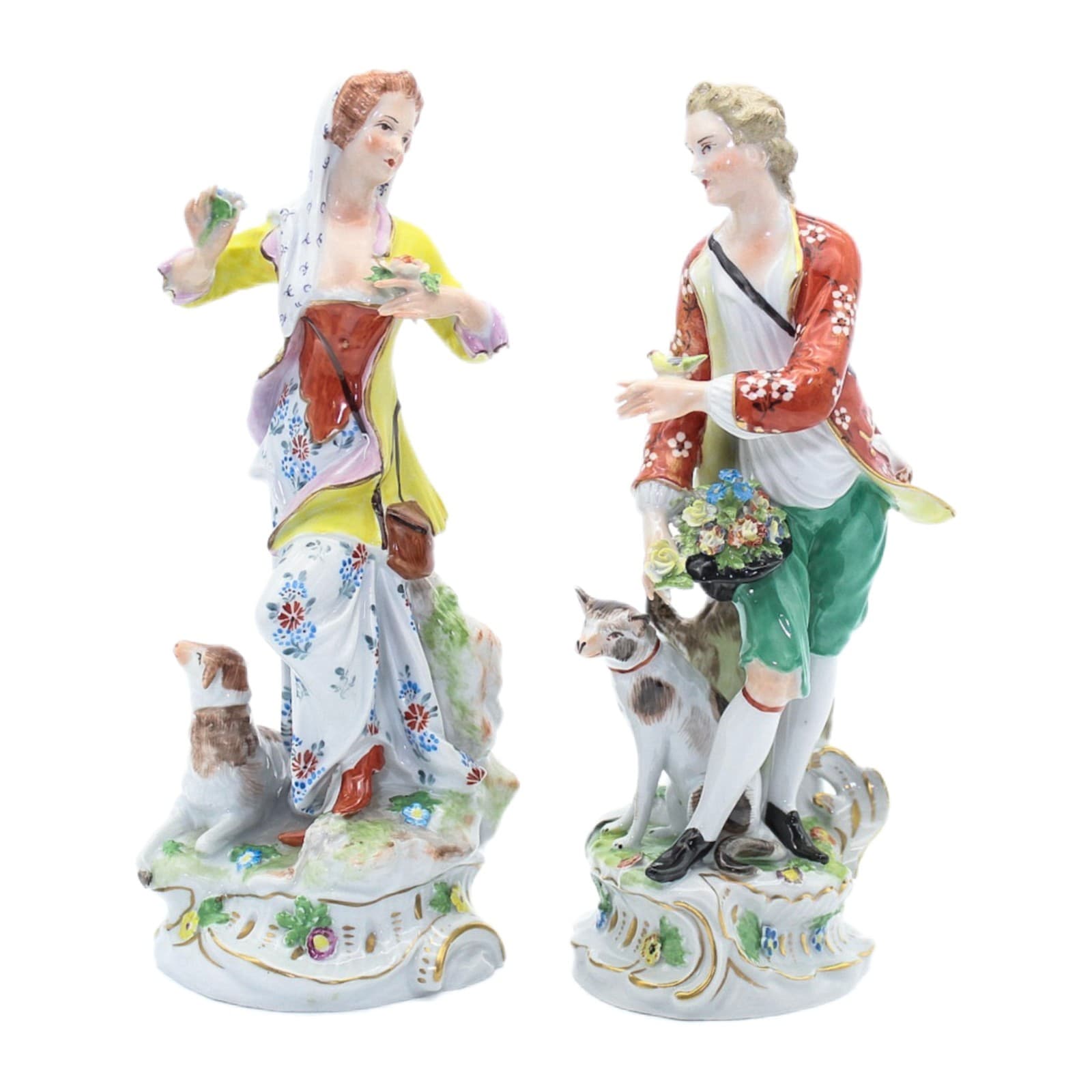 Carl Thieme Germany Dresden Antique Hand Painted Shepherds Porcelain Figurines - Image 1