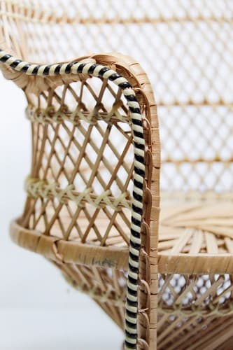Vintage Wicker Rattan Fan Back Peacock Handmade Doll Armchair 15.5" - Thumbnail 5