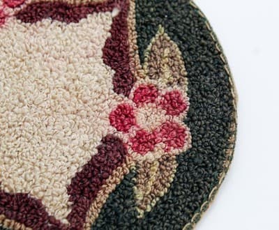 Vintage Dollhouse Miniature Handmade Hooked Floral Motif Round Area Rug - Thumbnail 3