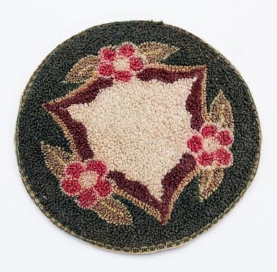 Vintage Dollhouse Miniature Handmade Hooked Floral Motif Round Area Rug - Thumbnail 8