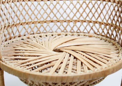 Vintage Wicker Rattan Fan Back Peacock Handmade Doll Armchair 15.5" - Thumbnail 3