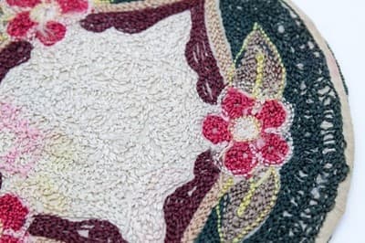 Vintage Dollhouse Miniature Handmade Hooked Floral Motif Round Area Rug - Thumbnail 7
