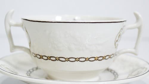 Copeland Spode England Floral Motif Porcelain Boullion Cup & Saucer Vintage - Thumbnail 2
