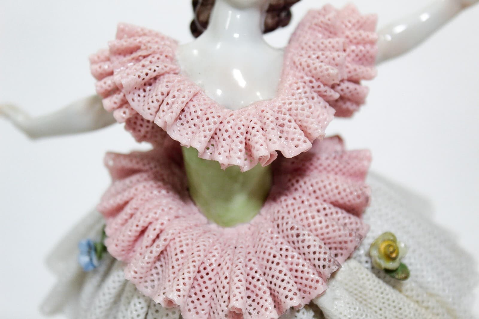 Antique Dresden Made In Germany Volkstedt Laced Ballerina Porcelain Figure - Thumbnail 3