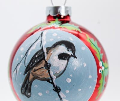 Vintage Hand Painted Chickadee Bird Red Glass Christmas Ornament - Thumbnail 4