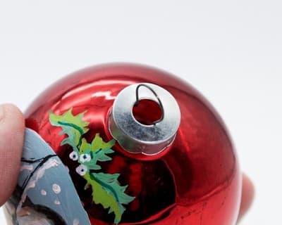 Vintage Hand Painted Chickadee Bird Red Glass Christmas Ornament - Thumbnail 5