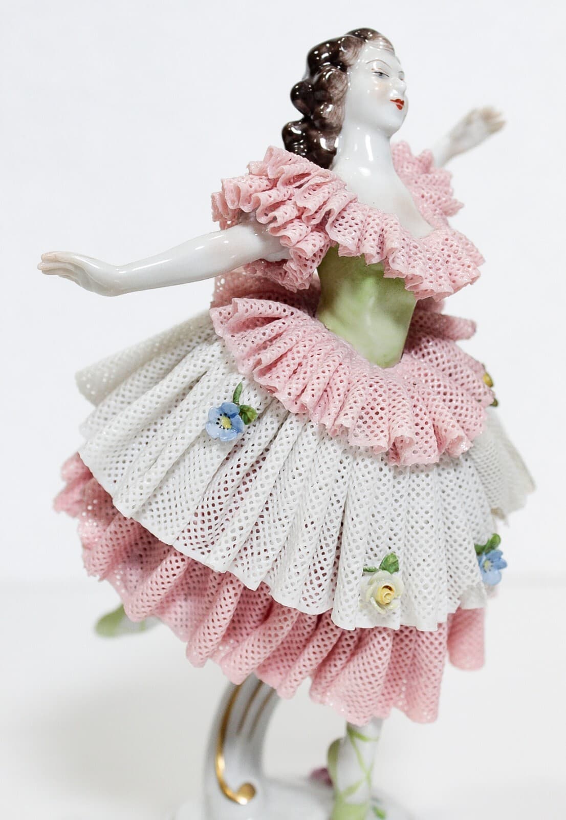 Antique Dresden Made In Germany Volkstedt Laced Ballerina Porcelain Figure - Thumbnail 6