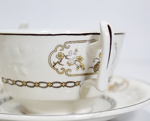 Copeland Spode England Floral Motif Porcelain Boullion Cup & Saucer Vintage - Thumbnail 3