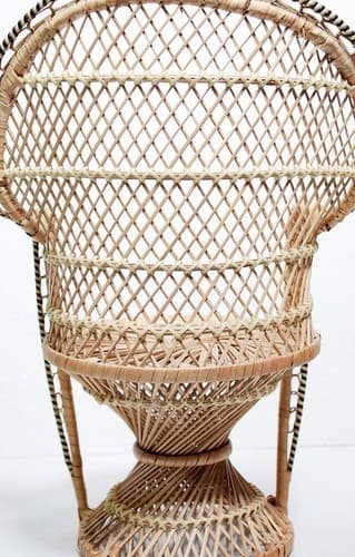 Vintage Wicker Rattan Fan Back Peacock Handmade Doll Armchair 15.5" - Thumbnail 6