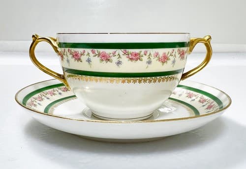 LIMOGES D & C France Delinieres & Co. Floral Pattern Porcelain Cup & Saucer - Thumbnail 2