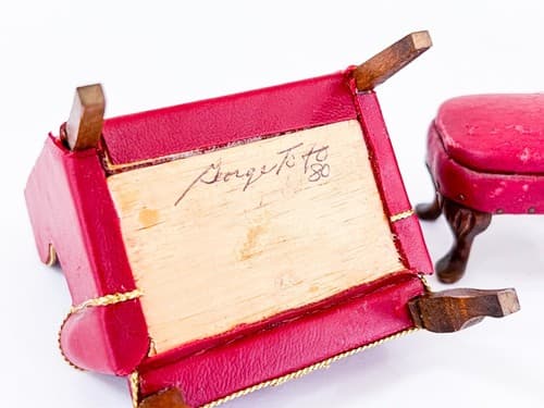 Vintage Red Leather Wing Chair &Ottoman Dollhouse Miniature Furniture Scale 1:12 - Thumbnail 5