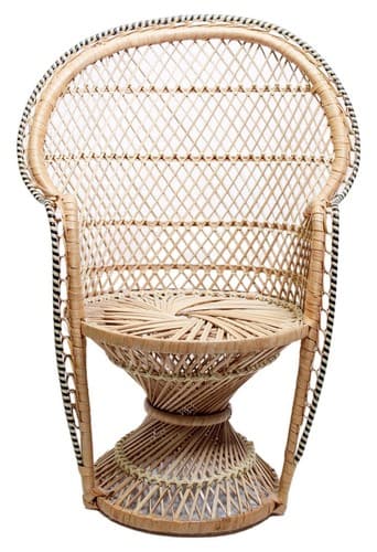 Vintage Wicker Rattan Fan Back Peacock Handmade Doll Armchair 15.5" - Image 1