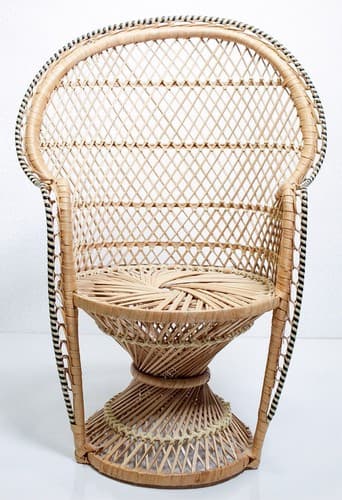 Vintage Wicker Rattan Fan Back Peacock Handmade Doll Armchair 15.5" - Thumbnail 7
