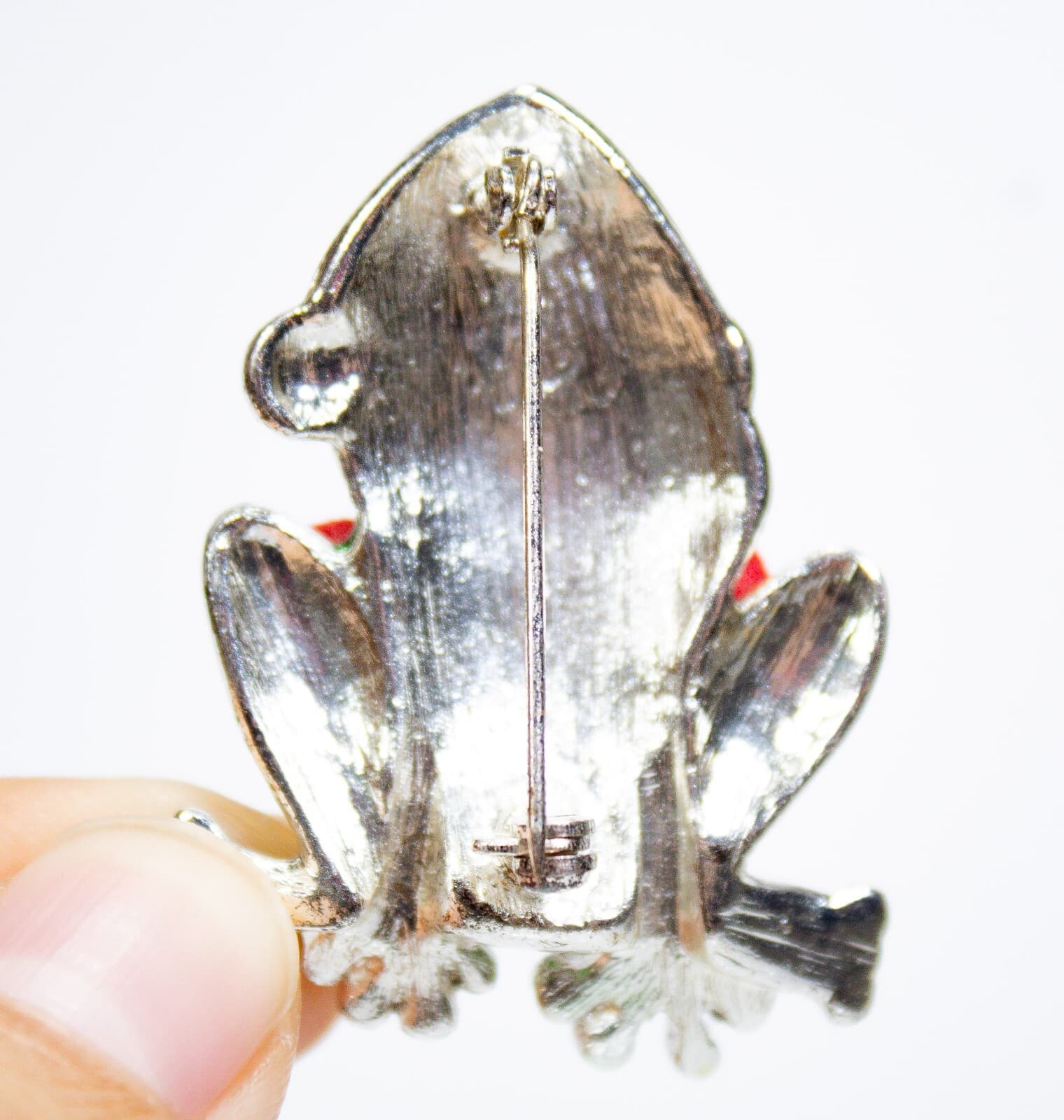Vintage Festive Green Frog Santa Hat With Bow Tie Enameled Christmas Brooch - Thumbnail 3
